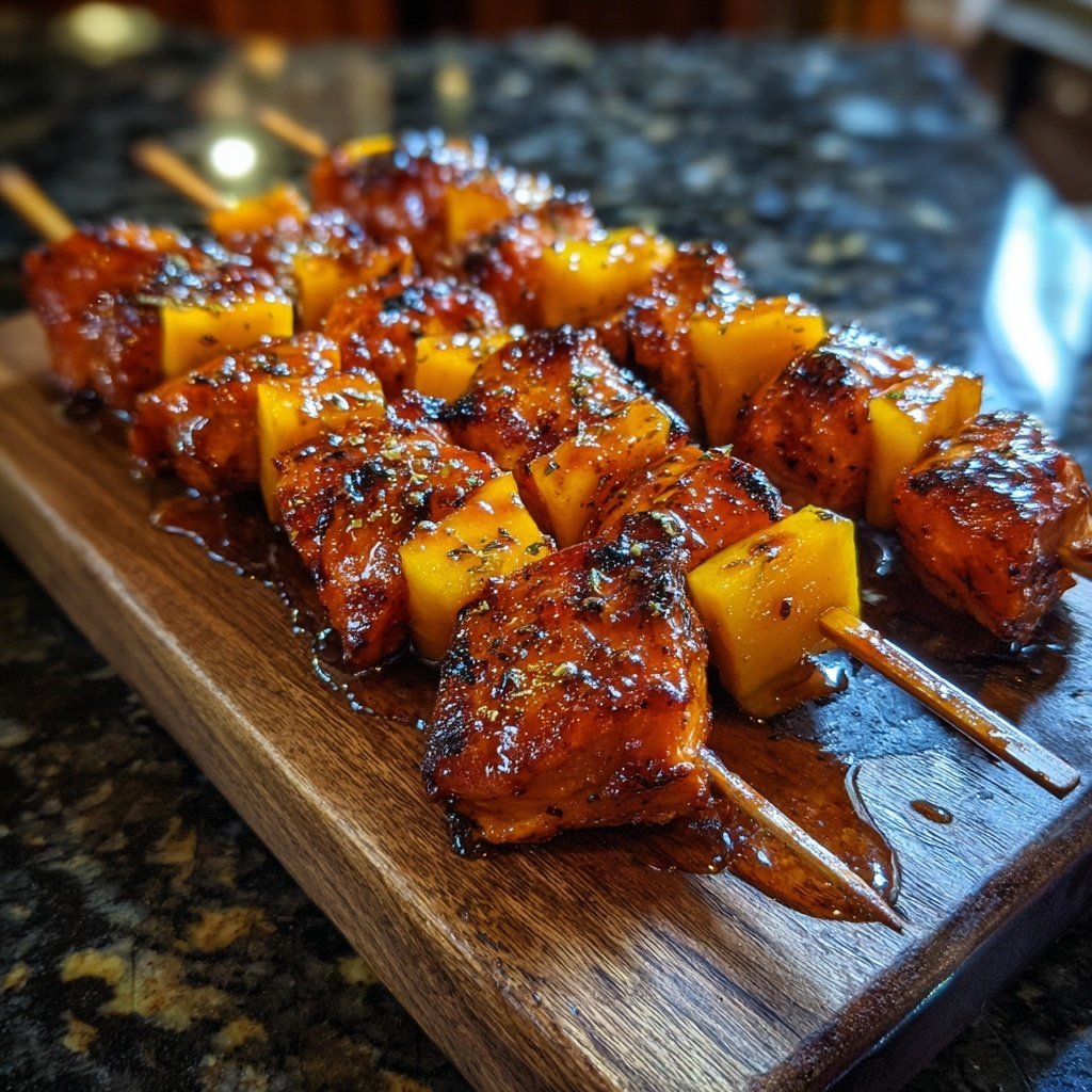 Teriyaki Mango Salmon Skewers