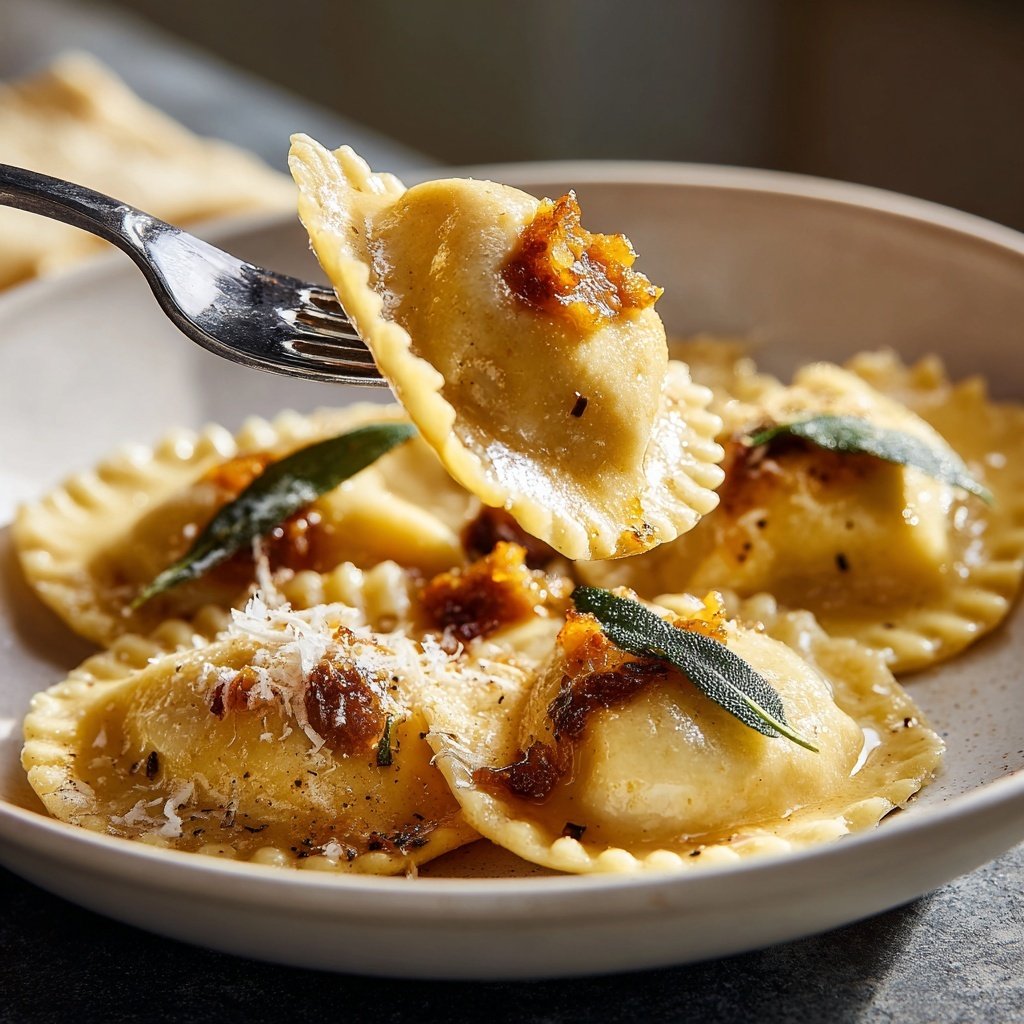 Chestnut and Pear Ravioli with Saged Brown-Butter