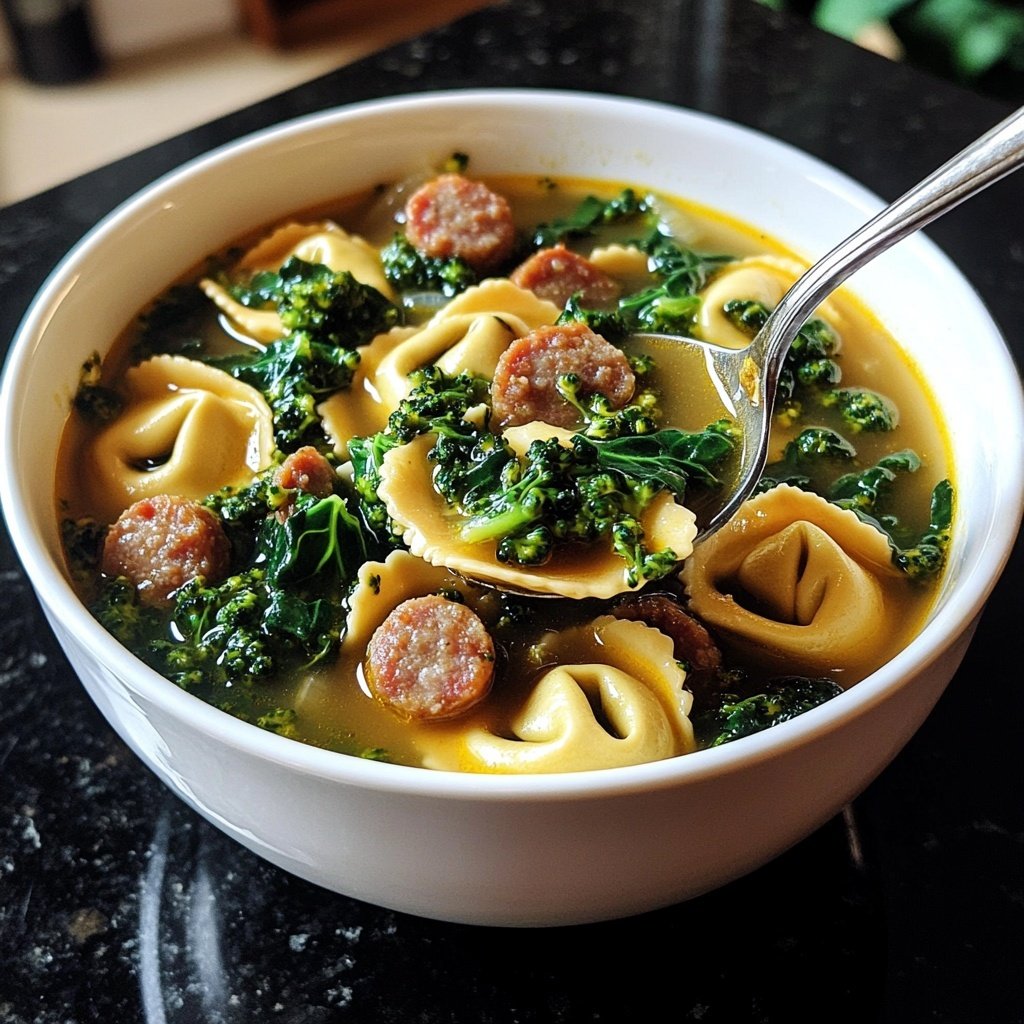 Broccoli Rabe and Sausage Tortellini Soup